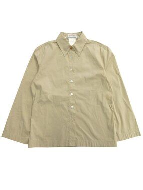 Chanel 00c CC Logo Gold Button Shirt Blouse Top Embroidery Vintage 38 Beige